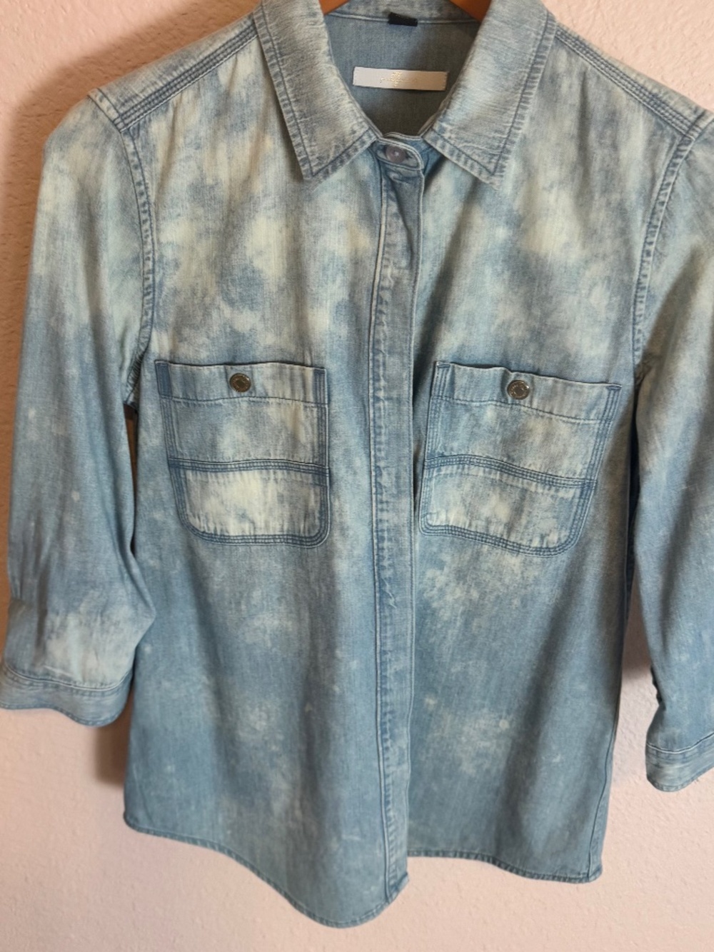 7 For All Mankind Bleach Dye Acid Wash Denim Button Up Shirt Small